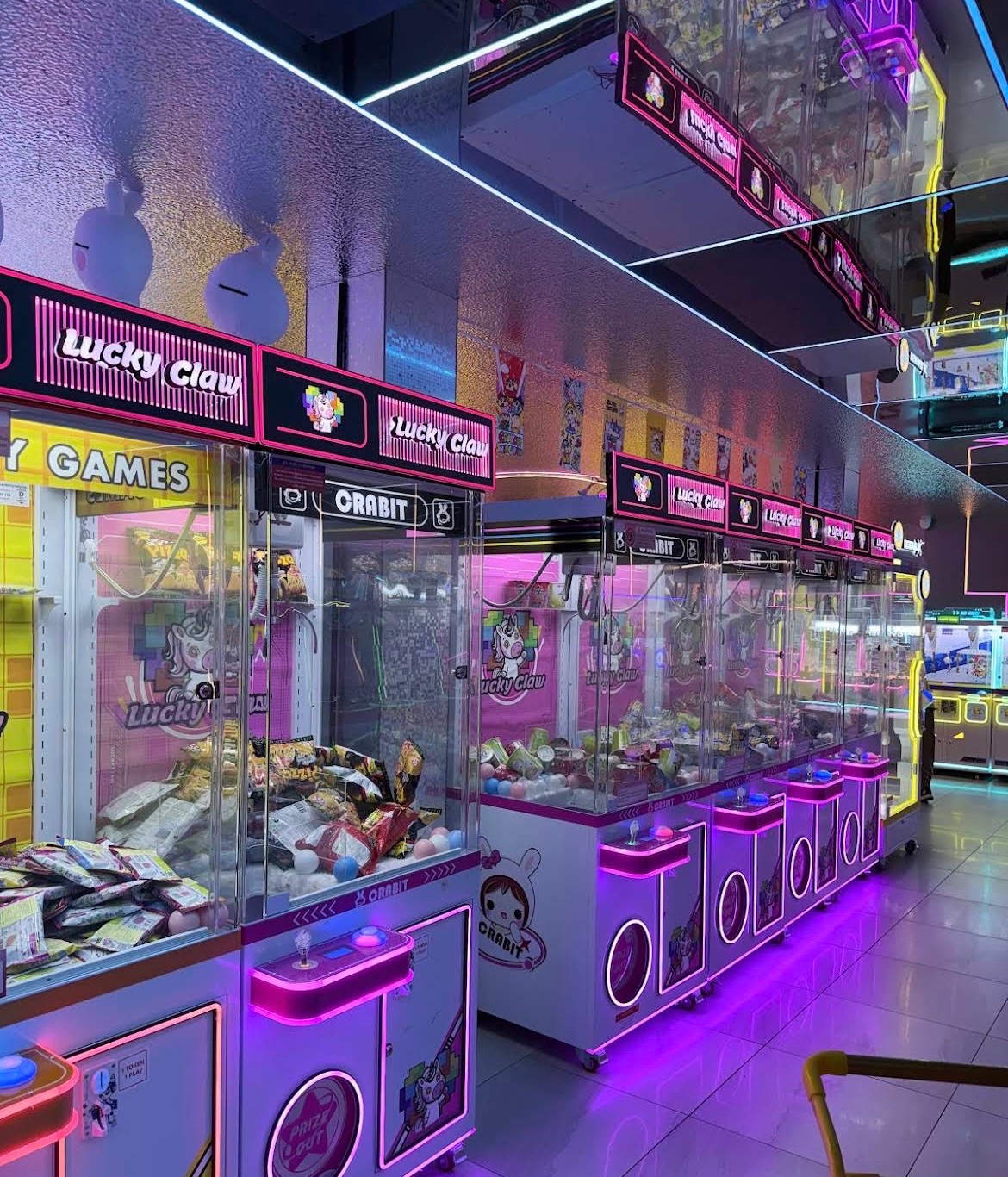 Claw machines at Lucky Claw in Birmingham, England